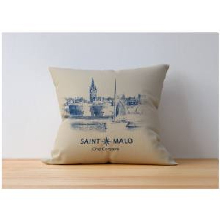 Coussin allover Vue de Saint Malo Saint Malo Cité Corsaire En Écru Impression Marine uni 40 x 40