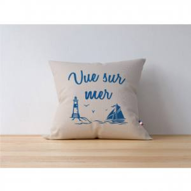 Coussin all-over Vue sur Mer Phare/ Bateau (Palatine) uni 40 x 40