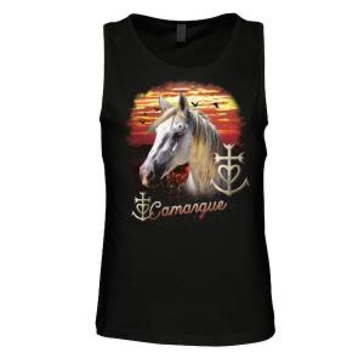 Débardeur homme Tête de Cheval Croix de Camargue Oiseaux en Vol Camargue Noir Profond M