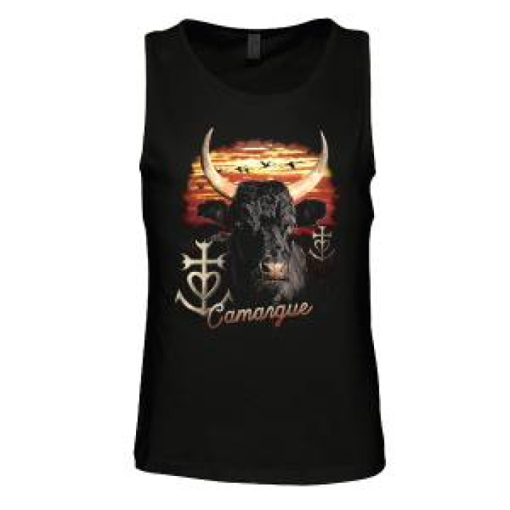 Débardeur homme Tête de Taureau Croix de Camargue Oiseaux en Vol Camargue Noir Profond M