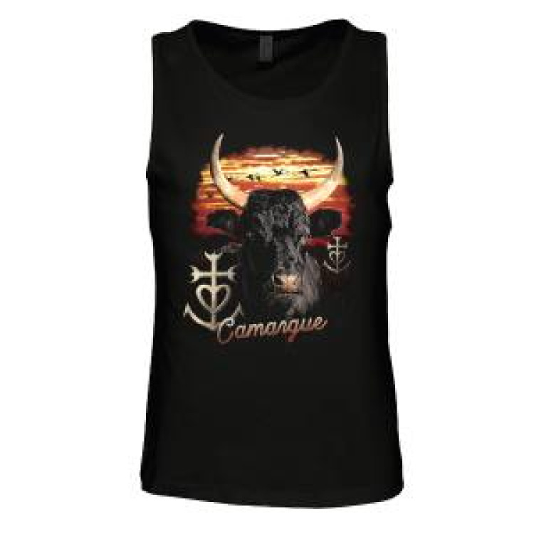 Débardeur homme Tête de Taureau Croix de Camargue Oiseaux en Vol Camargue Noir Profond 4XL