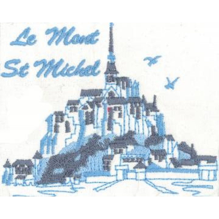 E289  Broderie pocket Mont Saint Michel Camaieu de Bleu