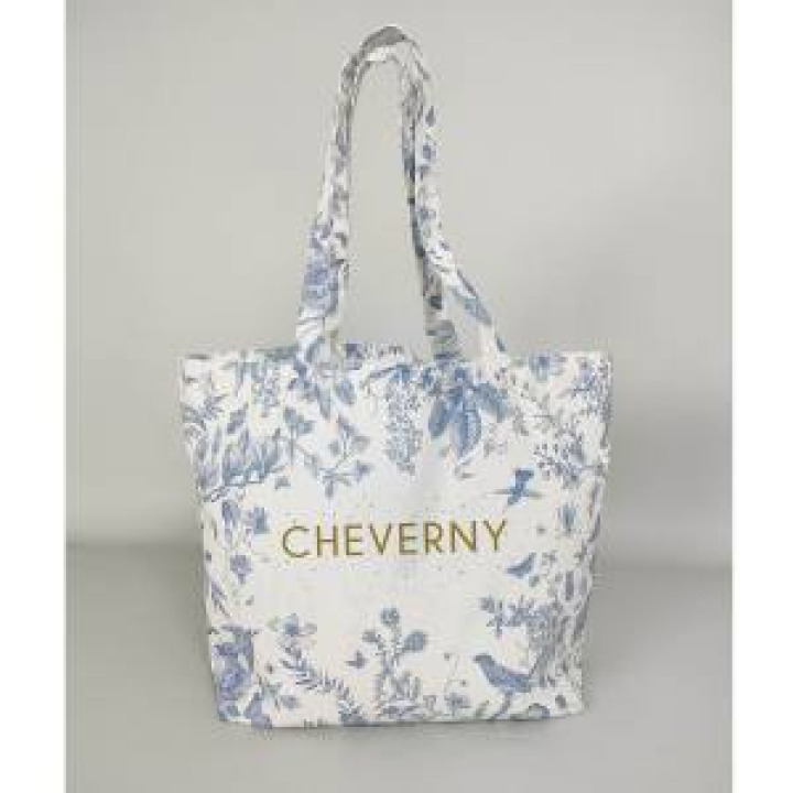 Grand sac shopping allover Toile de Jouy Cheverny Bleu Blanc Taille unique