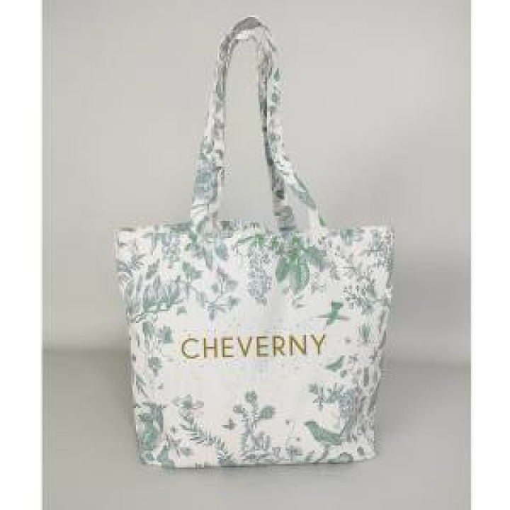 Grand sac shopping allover Toile de Jouy Cheverny Vert Blanc Taille unique