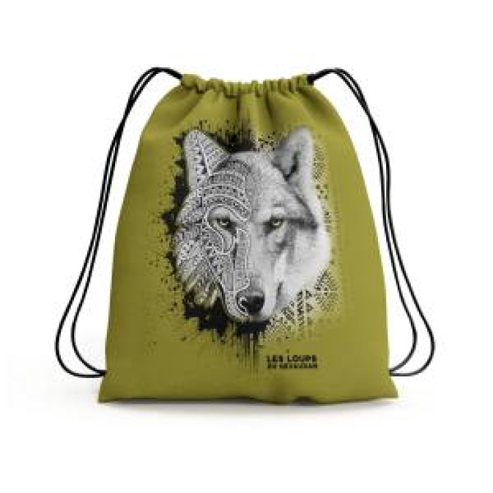 Gymsac allover Loup Natives Tribes les Loups du Gévaudan Fond Khaki Blanc Taille unique