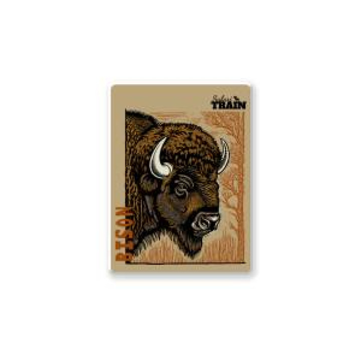 Magnet bois Bison Linocut Safari Train Blanc Taille unique