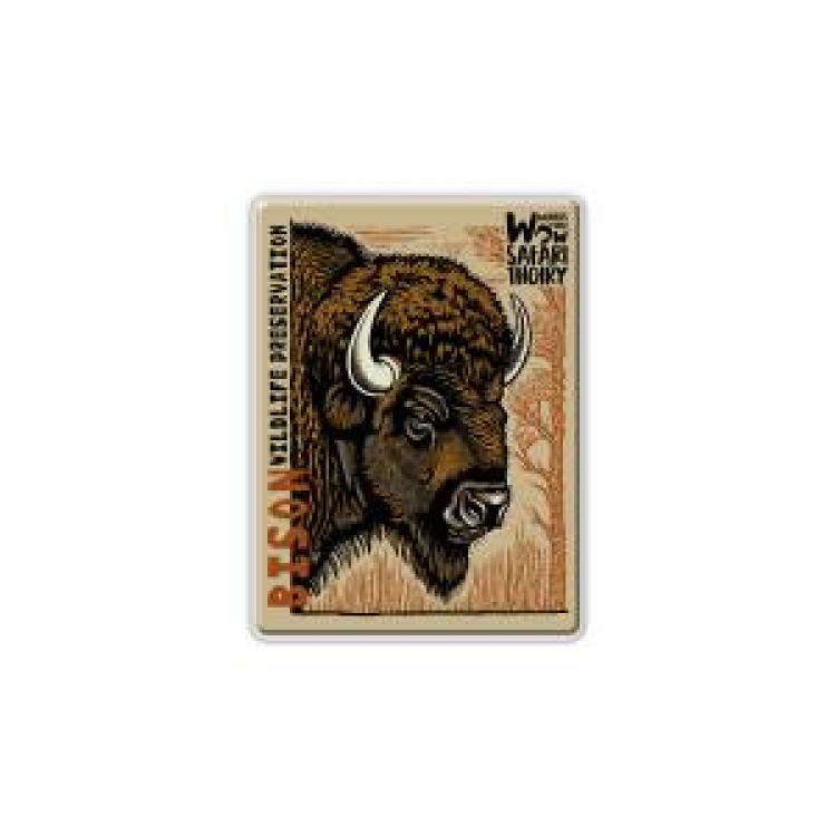 Magnet bois Bison Linocut Zoo de Thoiry Blanc Taille unique