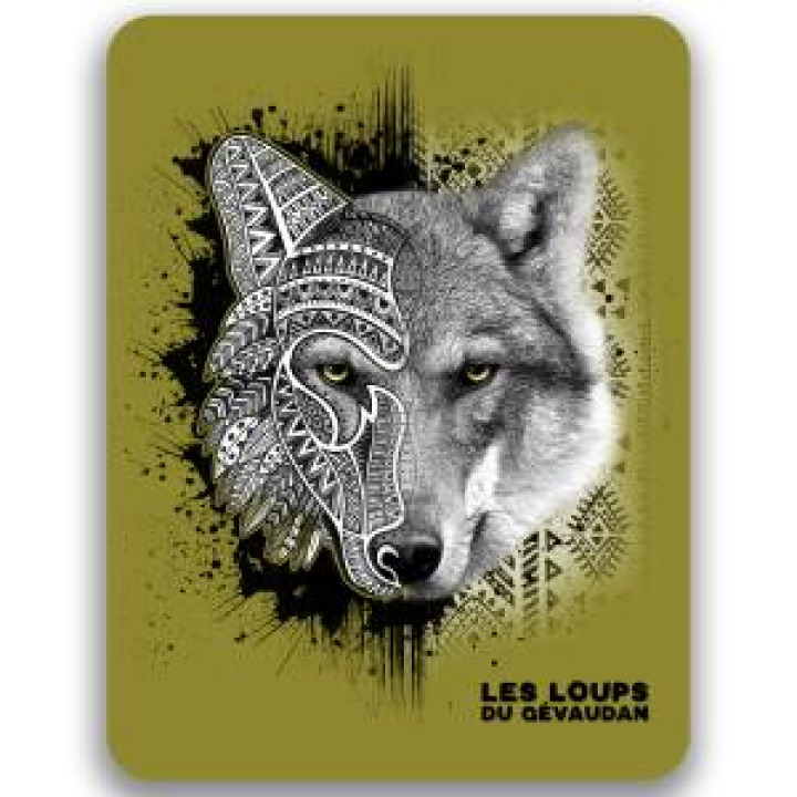 Magnet Loup Natives Tribes les Loups du Gévaudan Fond Vert Anis Blanc Taille unique