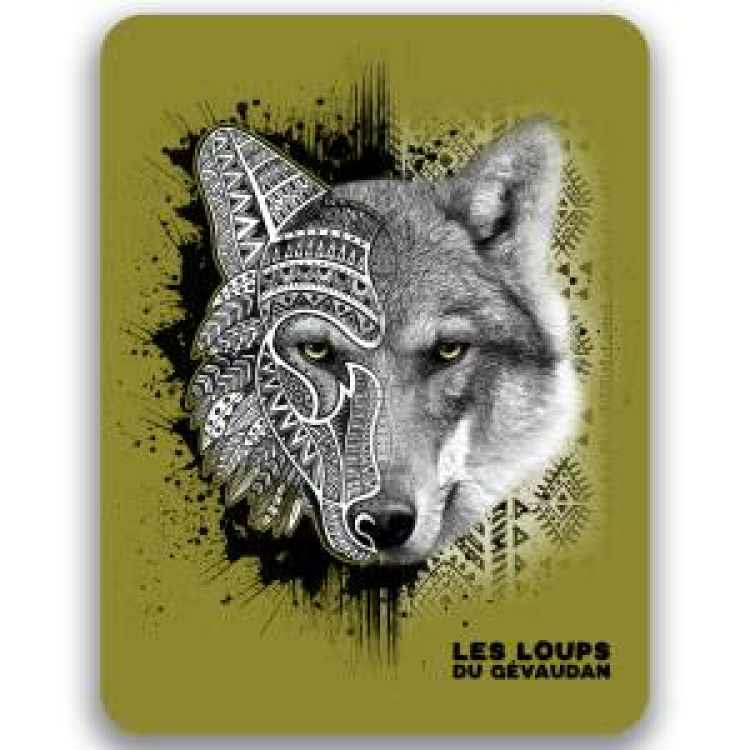 Magnet Loup Natives Tribes les Loups du Gévaudan (Fond Vert Anis) Blanc Taille unique