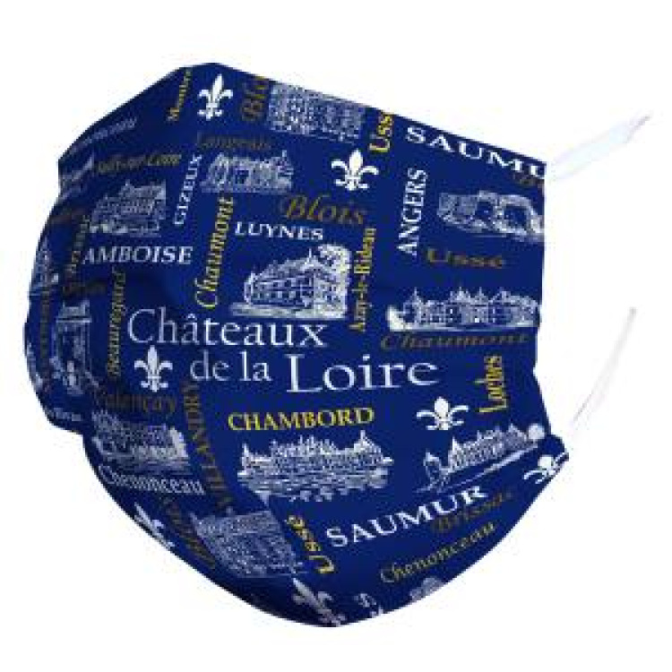 Masque en tissu des Ch&acirc;teaux de la Loire Elastique Bleu/Blanc/Rouge Blanc Taille unique