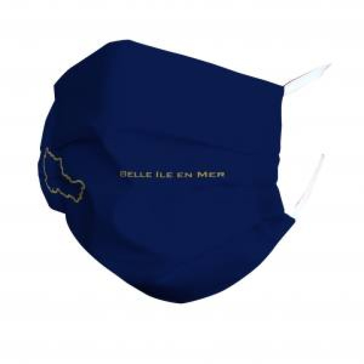 Masque en tissu Fond Bleu Belle Île en Mer Blanc Taille unique