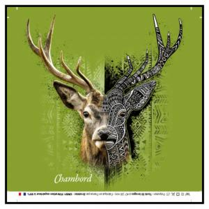 Masque en tissu Cerf Native Tribes Fond Vert Anis Chambord Blanc Taille unique
