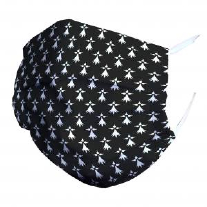 Masque en tissu Noir Semi Hermines Inverses Élastique Noir Blanc Taille unique
