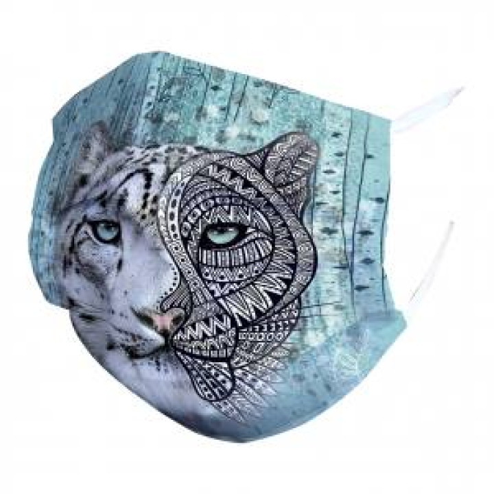 Masque en tissu Panthère des Neiges Native Tribes Turquoise Clair Blanc Taille unique