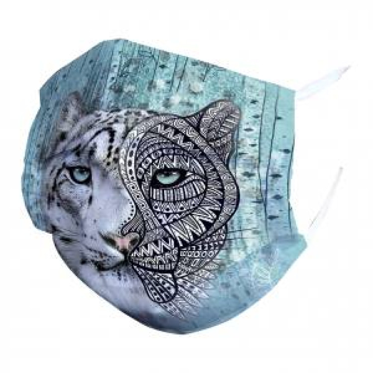 Masque en tissu Panth&egrave;re des Neiges Native Tribes Turquoise Clair Blanc Taille unique