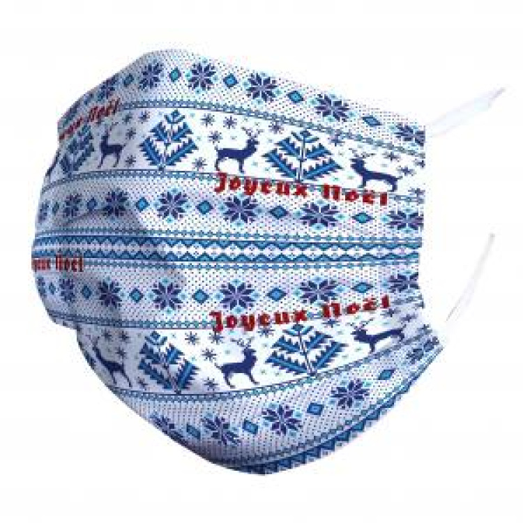 Masque en tissu Rennes Joyeux No&euml;l Blanc Taille unique