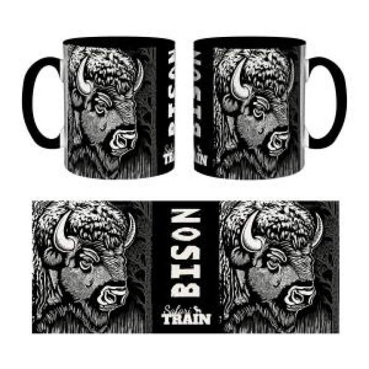 Mug bicolore Bison Linocut Gamme Black Safari Train noir Taille unique