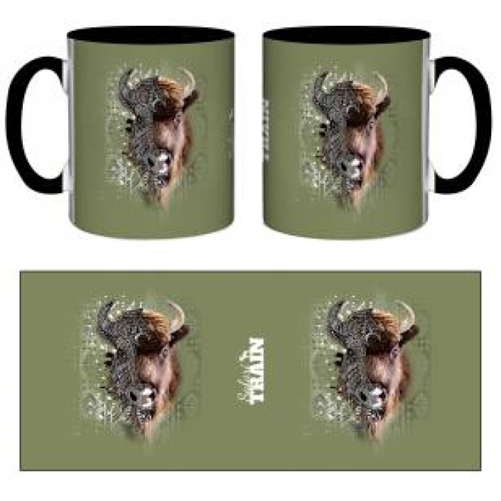 Mug bicolore Bison Native Tribes logo Safari Train Fond Kaki Beige Noir noir Taille unique