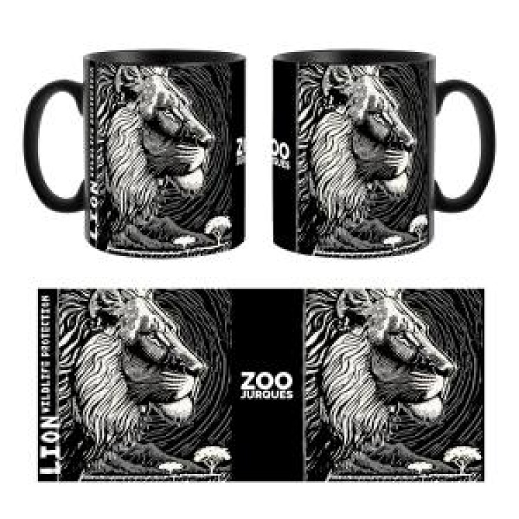 Mug bicolore Lion Linocut Gamme Black Zoo de Jurques noir Taille unique