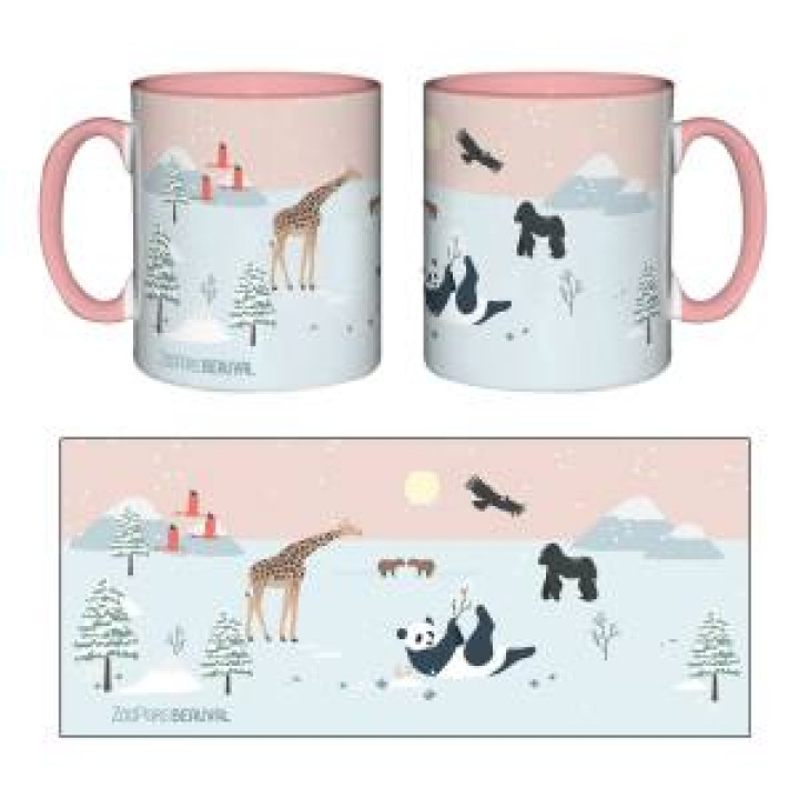 Mug bicolore Panda Gorille Aigle dans la Neige pour Noël Zoo de Beauval Rose Pâle rose pale Tail