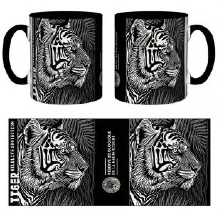 Mug bicolore Tigre Linocut Gamme Black Réserve de la Haute Touche noir Taille unique