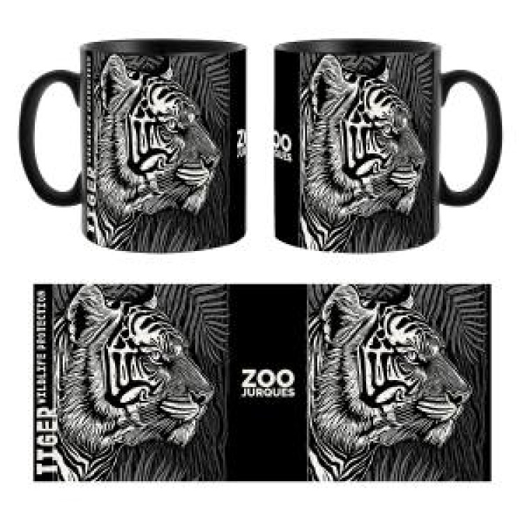 Mug bicolore Tigre Linocut Gamme Black Zoo de Jurques noir Taille unique