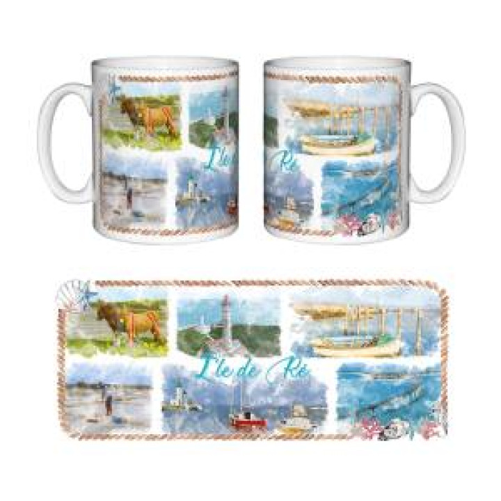 Mug blanc Aquarelle Île de Ré Phare des Baleines Blanc Taille unique