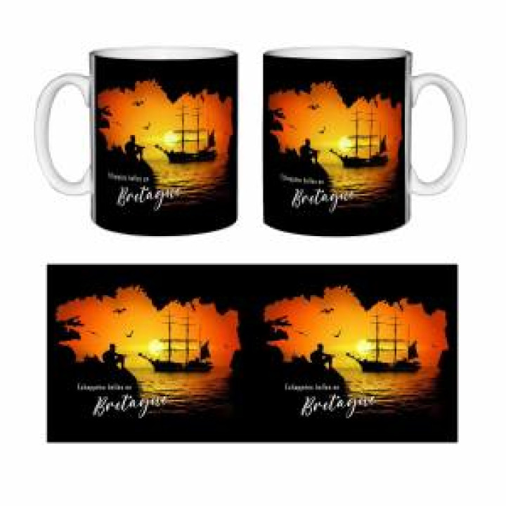 Mug blanc Bateau dans Carte Bretagne Blanc Taille unique