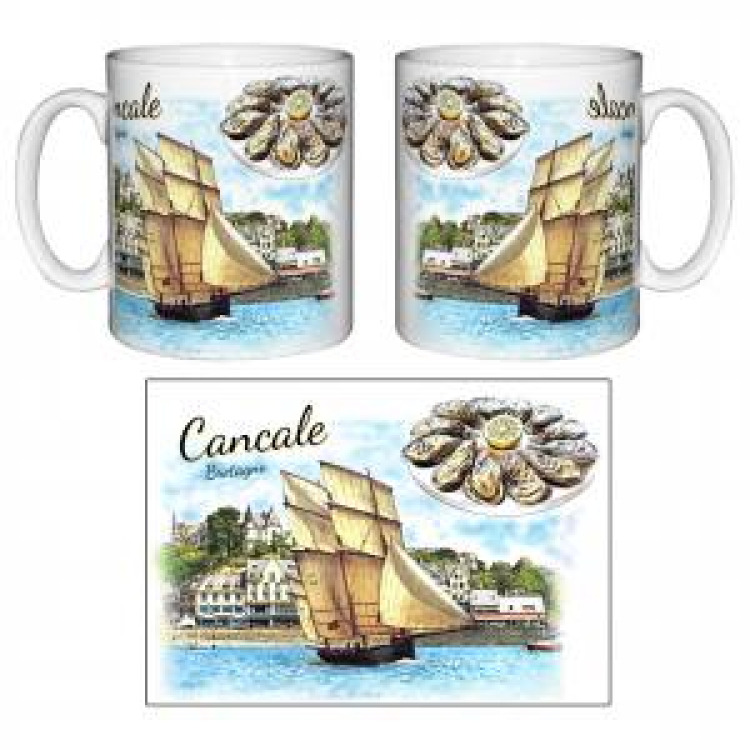 Mug blanc Bateau et Plat D'huitres Cancale Bretagne Blanc Taille unique
