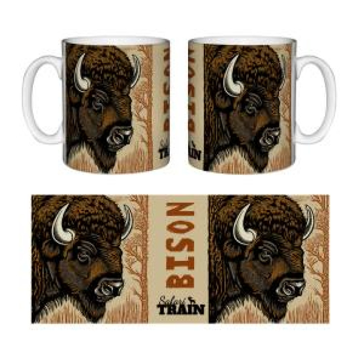 Mug blanc Bison Linocut Safari Train Blanc Taille unique