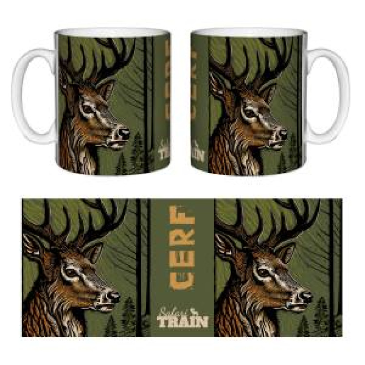 Mug blanc Cerf Linocut Safari Train Blanc Taille unique