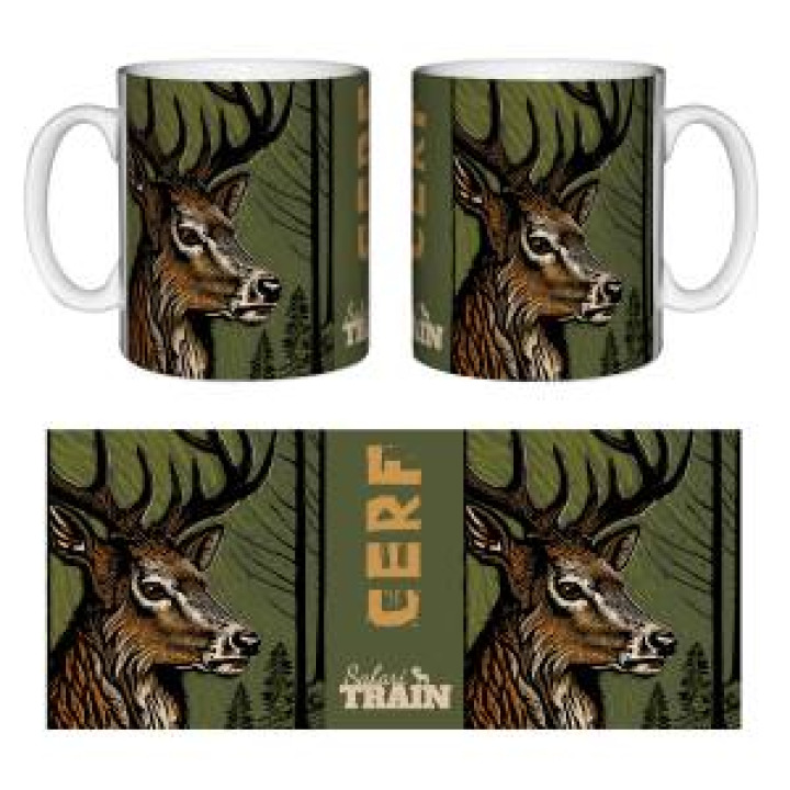 Mug blanc Cerf Linocut Safari Train Blanc Taille unique