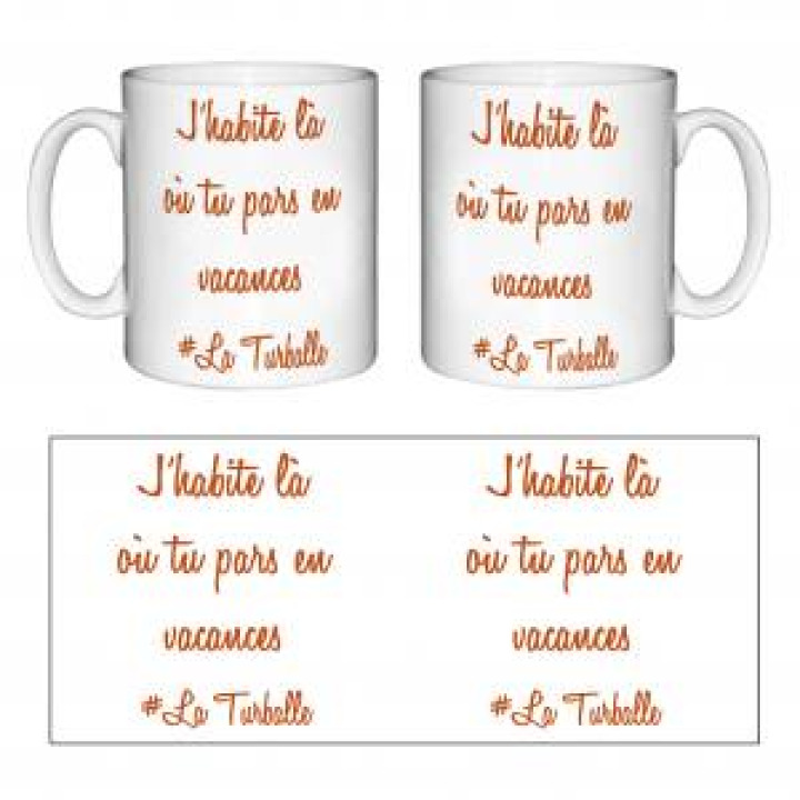Mug blanc Jhabite Ou Tu Pars en Vacances La Turballe Inscription Vieux Orange Blanc Taille unique