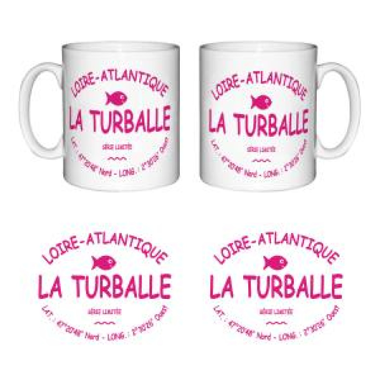 Mug blanc La Turballe Loire Atlantique + GPS en écriture Fushia Blanc Taille unique