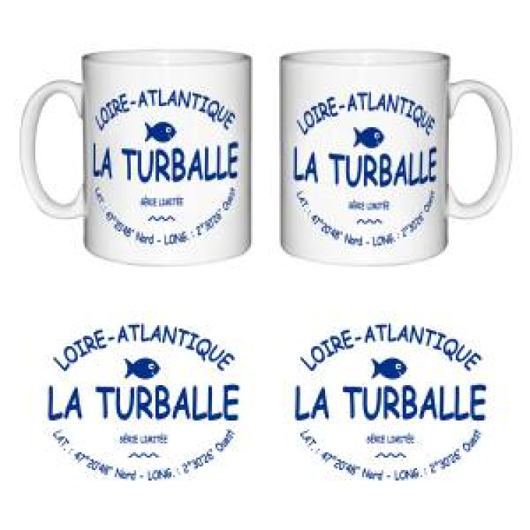Mug blanc La Turballe Loire Atlantique + GPS en écriture Marine Blanc Taille unique