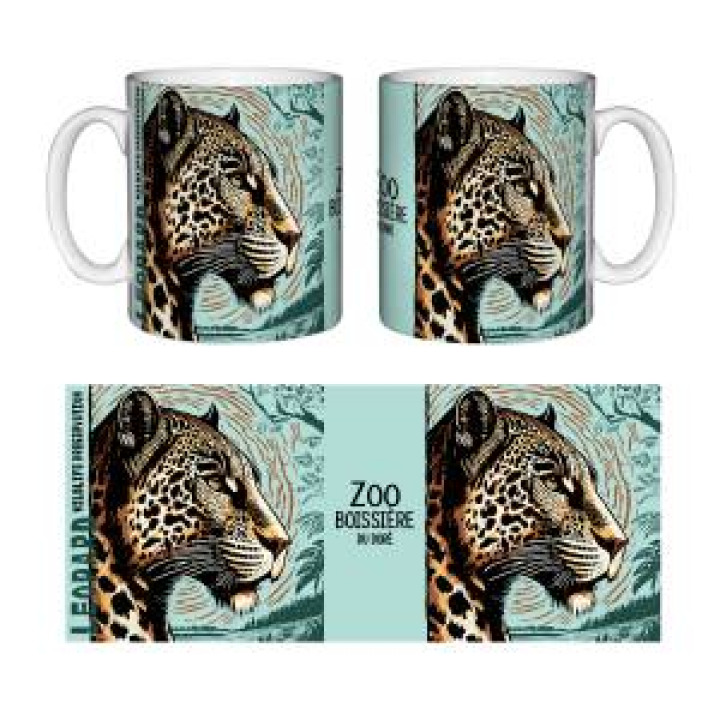 Mug blanc Léopard Linocut Zoo Boissière du Dore Bleu Clair Beige Vert Blanc Taille unique