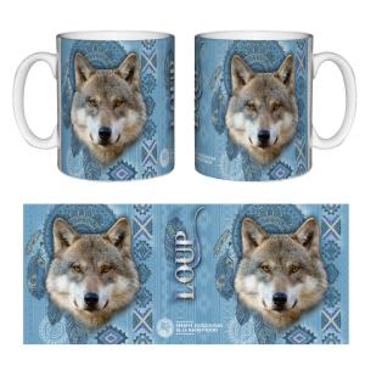 Mug blanc Loup Intemporel Bleu Beige Réserve de la Haute Touche Blanc Taille unique