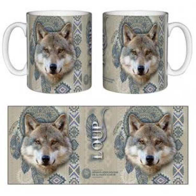Mug blanc Loup Intemporel (Kaki Clair Bleu Gris) Réserve de la Haute Touche Blanc Taille unique