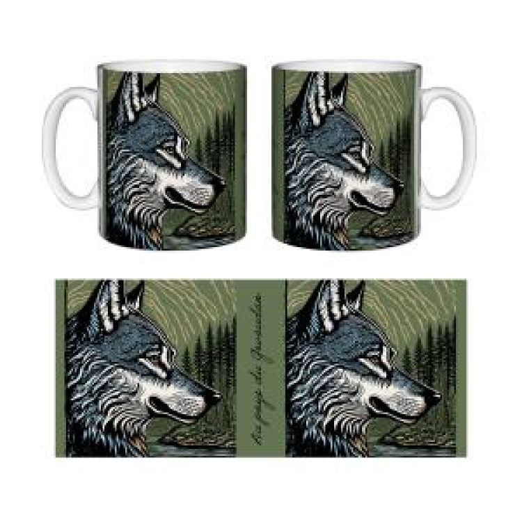Mug blanc Loup Linocut Au Pays du G&eacute;vaudan Blanc Taille unique