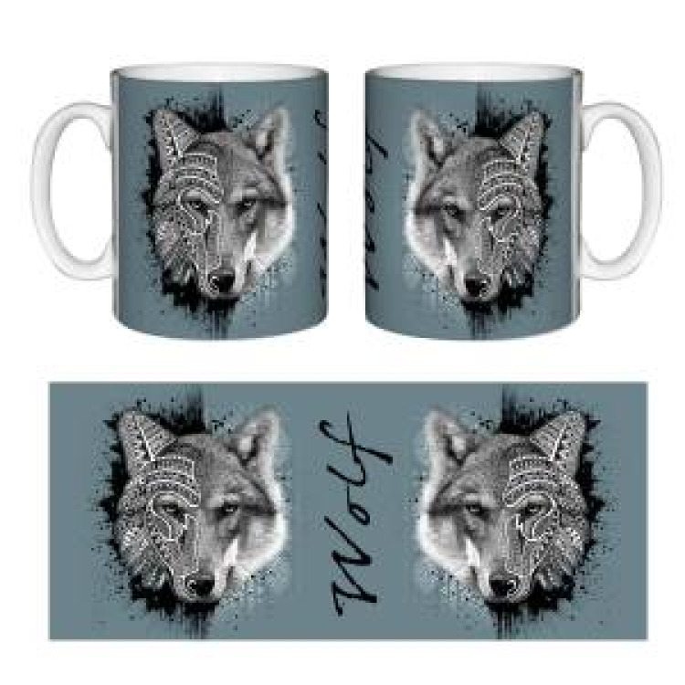Mug blanc Loup Natives Tribes (Fond Citadel Blue) Blanc Taille unique
