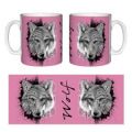 Mug blanc Loup Natives Tribes (Fond Rose Orchid&eacute;e) Blanc Taille unique