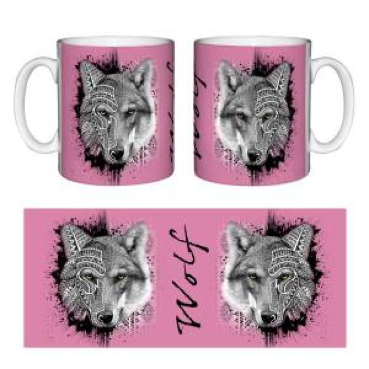 Mug blanc Loup Natives Tribes Fond Rose Orchidée Blanc Taille unique