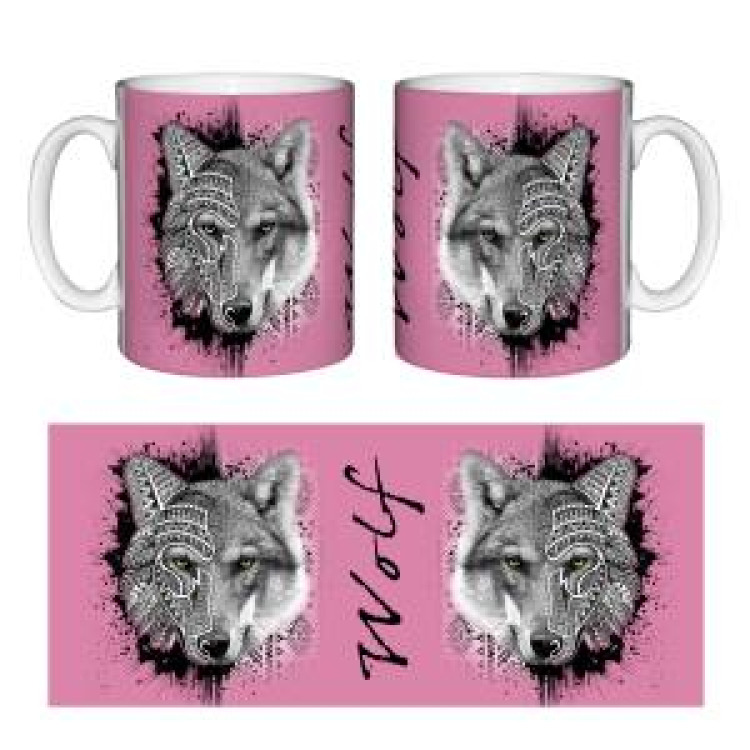 Mug blanc Loup Natives Tribes (Fond Rose Orchid&eacute;e) Blanc Taille unique