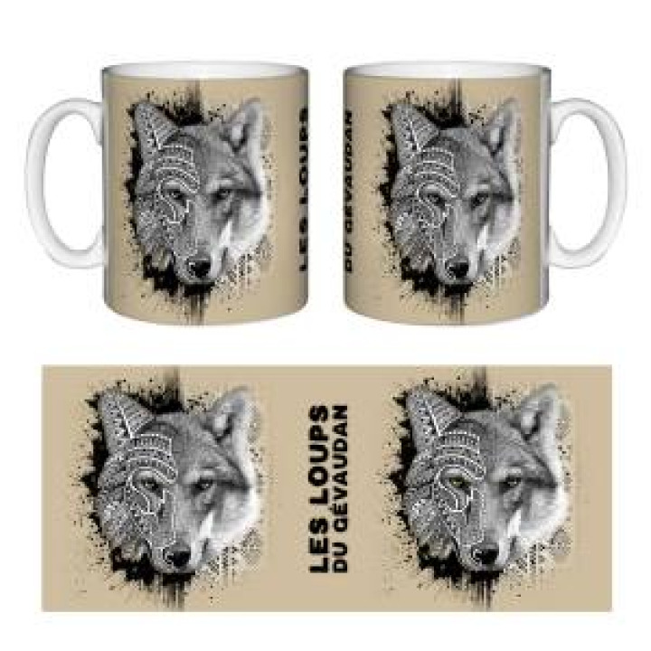 Mug blanc Loup Natives Tribes les Loups du Gévaudan Fond Beige Blanc Taille unique