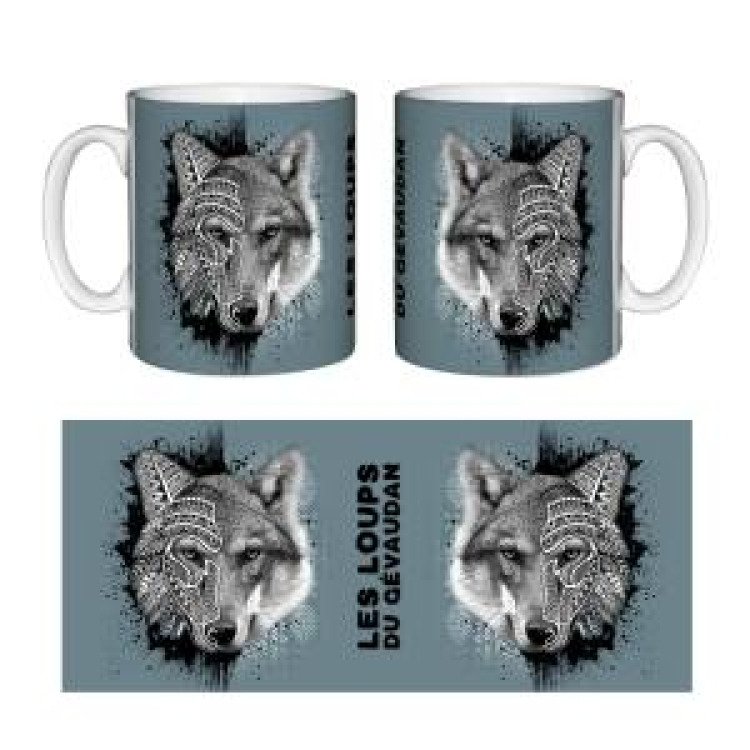 Mug blanc Loup Natives Tribes les Loups du Gévaudan (Fond Citadel Blue) Blanc Taille unique