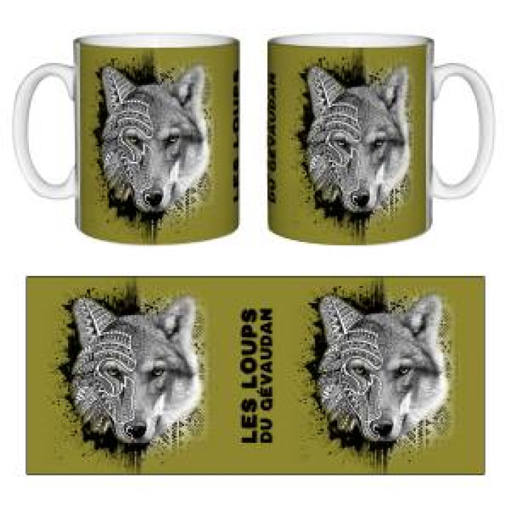 Mug blanc Loup Natives Tribes les Loups du Gévaudan Fond Vert Anis Blanc Taille unique