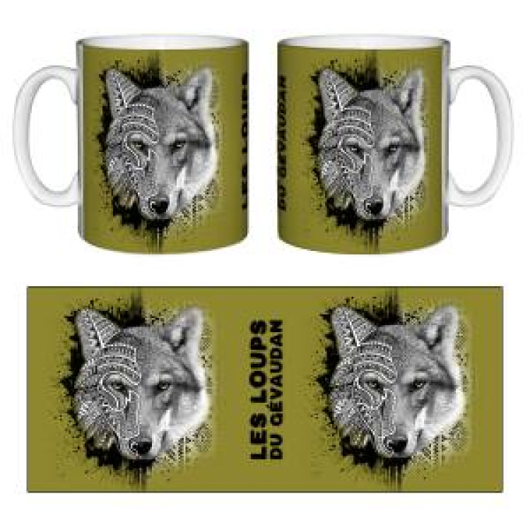 Mug blanc Loup Natives Tribes les Loups du Gévaudan (Fond Vert Anis) Blanc Taille unique