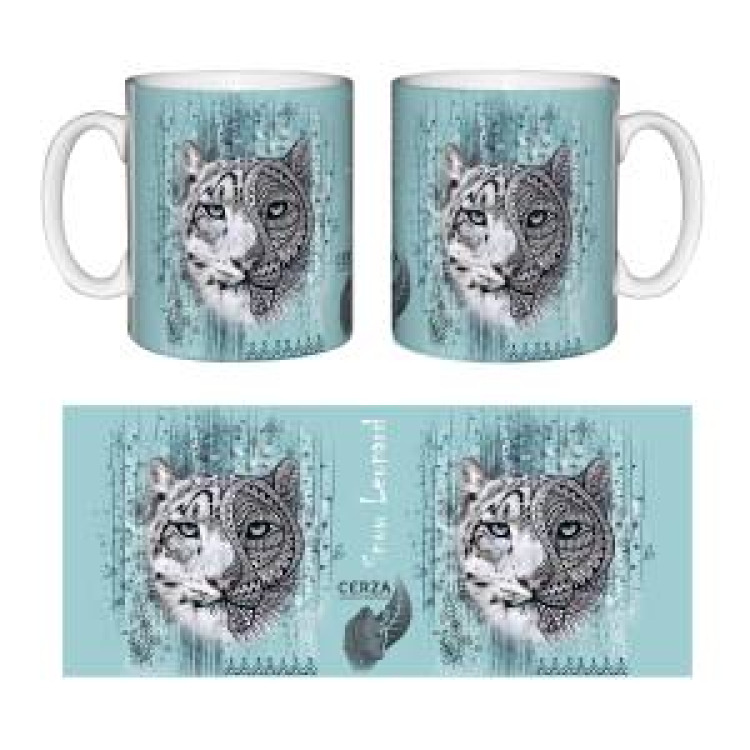 Mug blanc Panth&egrave;re des Neiges Native Tribes (Fond Truquoise) Cerza Blanc Taille unique