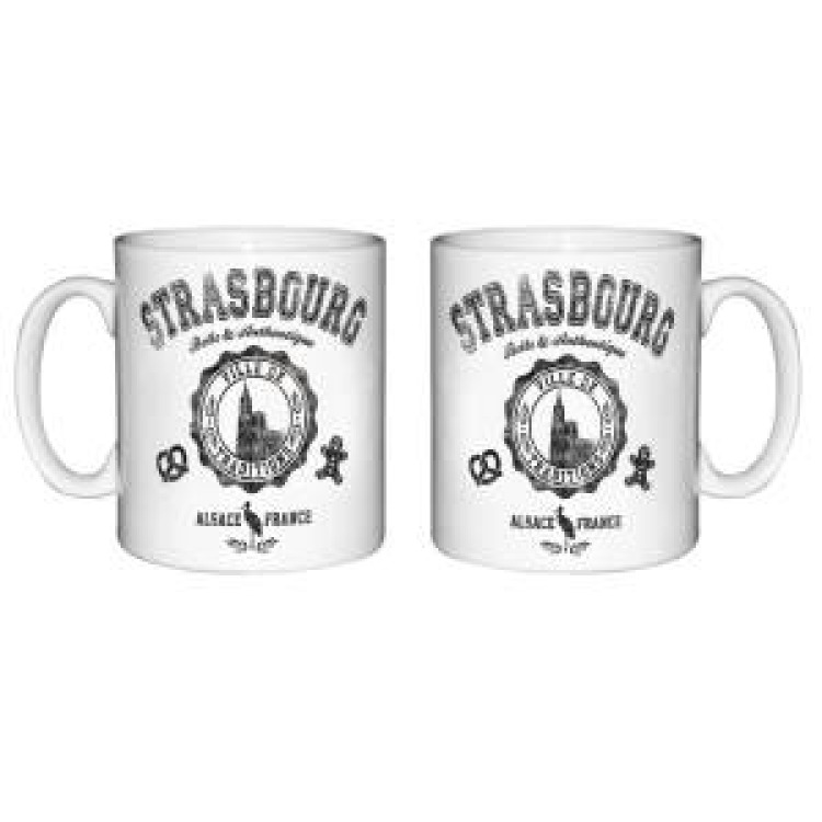 Mug blanc Strasbourg Alsace France Vintage (Noir) Blanc Taille unique