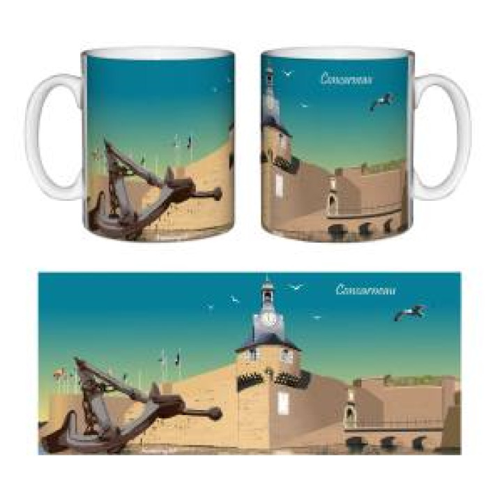 Mug blanc Vue de lhorloge et de lancre Concarneau Version Horizontale Blanc Taille unique